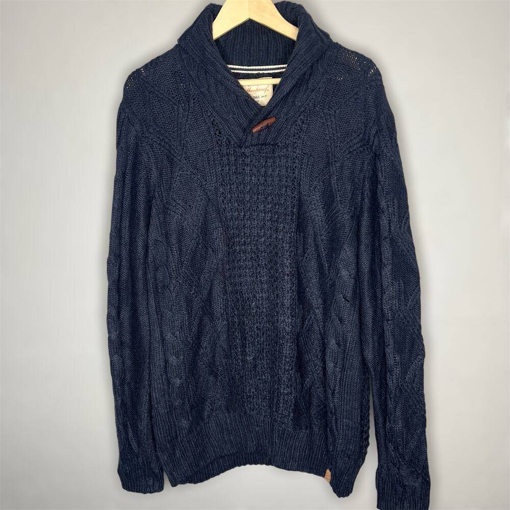 Weatherproof Sweater XL Mens Navy Blue Jumper Chucky Knit Shawl Collar Toggle